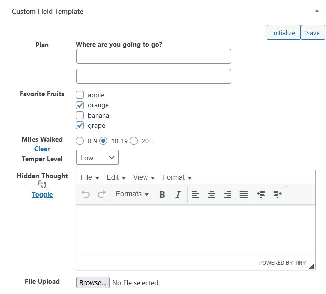Custom Filed Template Input Fields
